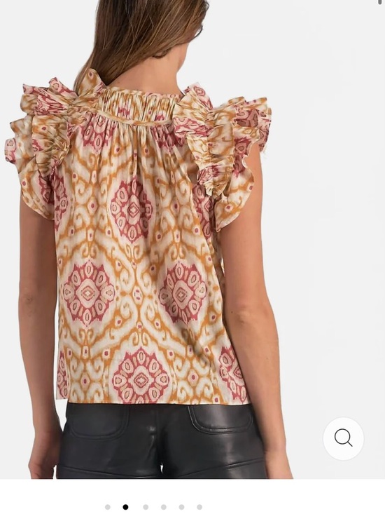 Elan Pink and Gold Ruffled Tie-Neck Ikat Blouse size S - Picture 2 of 3